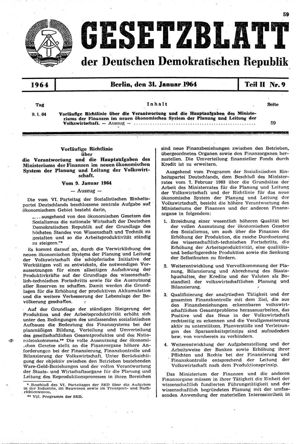 Gesetzblatt (GBl.) der Deutschen Demokratischen Republik (DDR) Teil ⅠⅠ 1964, Seite 59 (GBl. DDR ⅠⅠ 1964, S. 59)