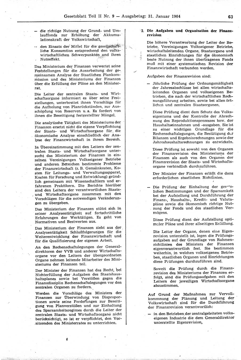 Gesetzblatt (GBl.) der Deutschen Demokratischen Republik (DDR) Teil ⅠⅠ 1964, Seite 63 (GBl. DDR ⅠⅠ 1964, S. 63)