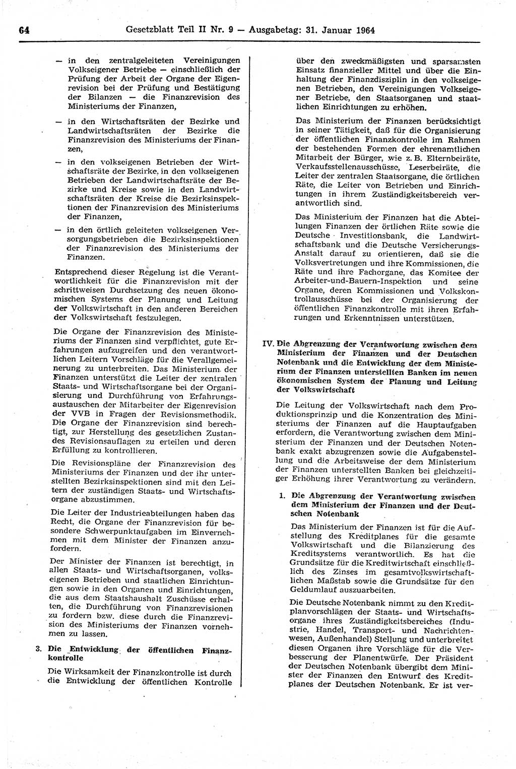 Gesetzblatt (GBl.) der Deutschen Demokratischen Republik (DDR) Teil ⅠⅠ 1964, Seite 64 (GBl. DDR ⅠⅠ 1964, S. 64)
