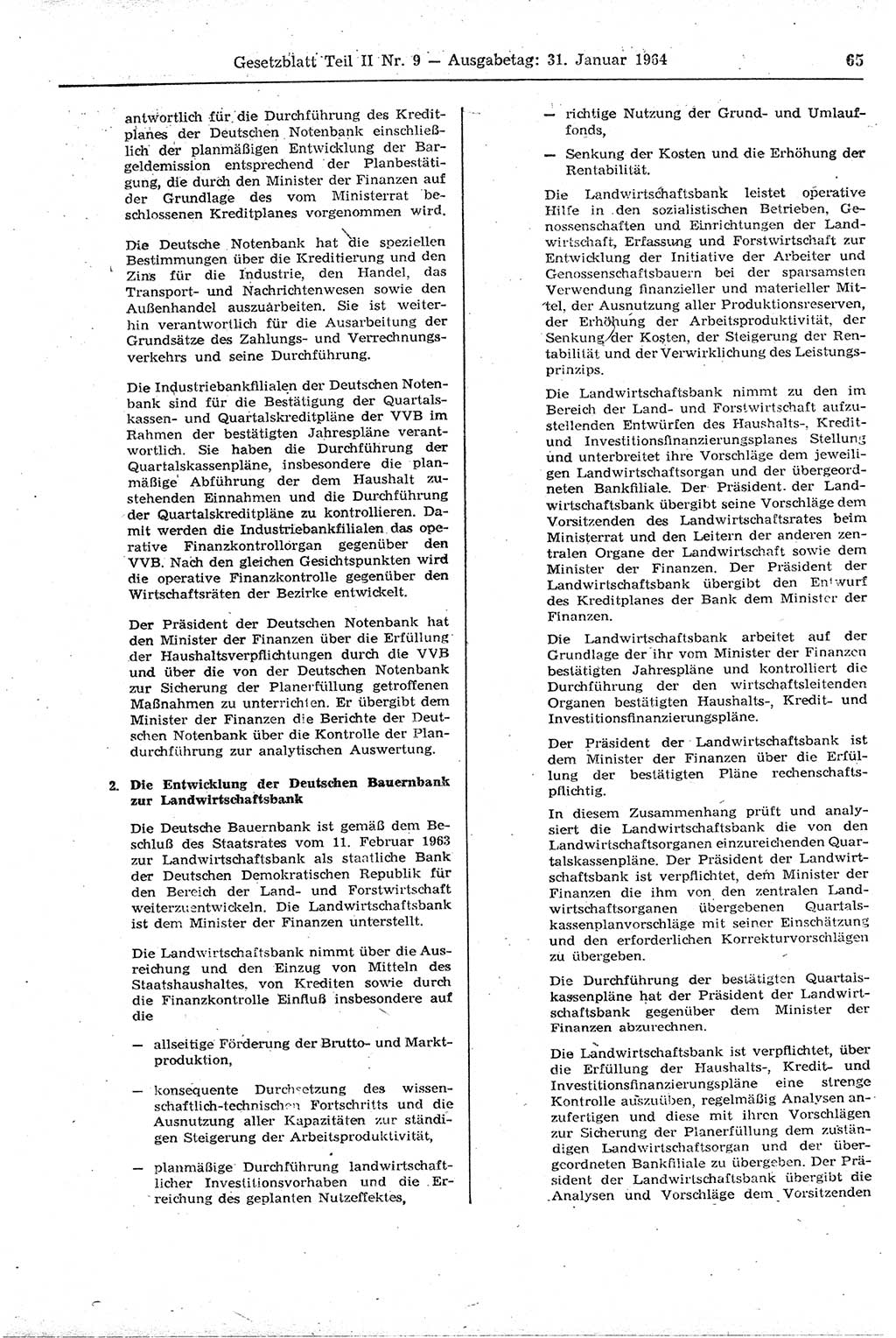 Gesetzblatt (GBl.) der Deutschen Demokratischen Republik (DDR) Teil ⅠⅠ 1964, Seite 65 (GBl. DDR ⅠⅠ 1964, S. 65)