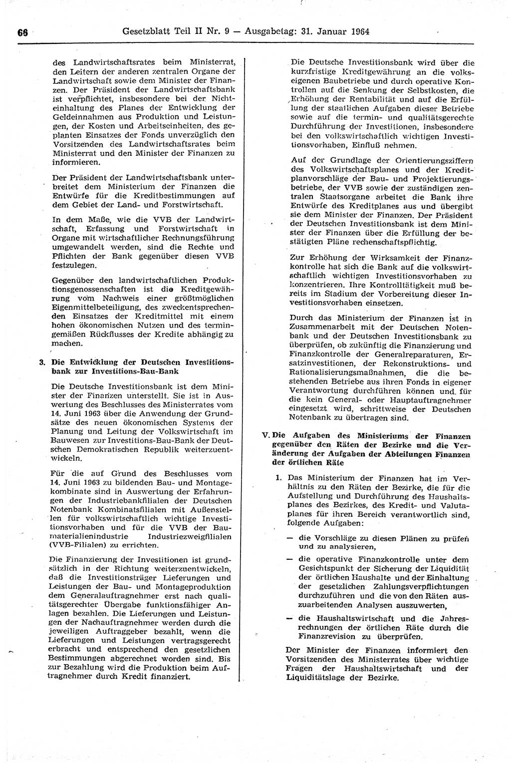 Gesetzblatt (GBl.) der Deutschen Demokratischen Republik (DDR) Teil ⅠⅠ 1964, Seite 66 (GBl. DDR ⅠⅠ 1964, S. 66)