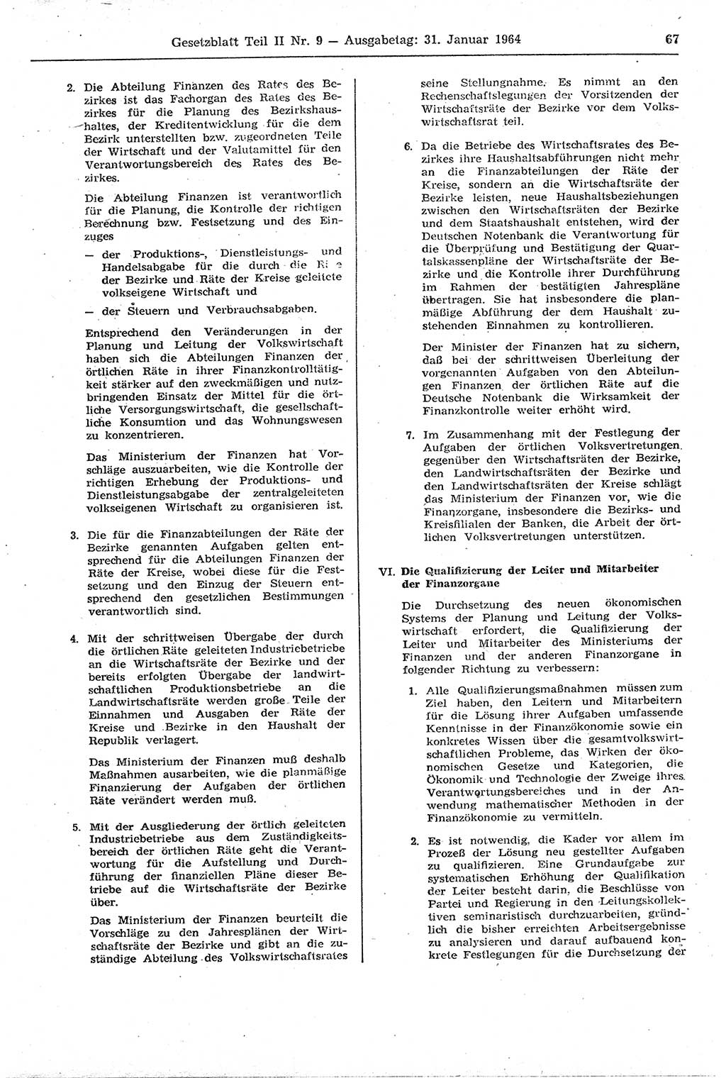 Gesetzblatt (GBl.) der Deutschen Demokratischen Republik (DDR) Teil ⅠⅠ 1964, Seite 67 (GBl. DDR ⅠⅠ 1964, S. 67)