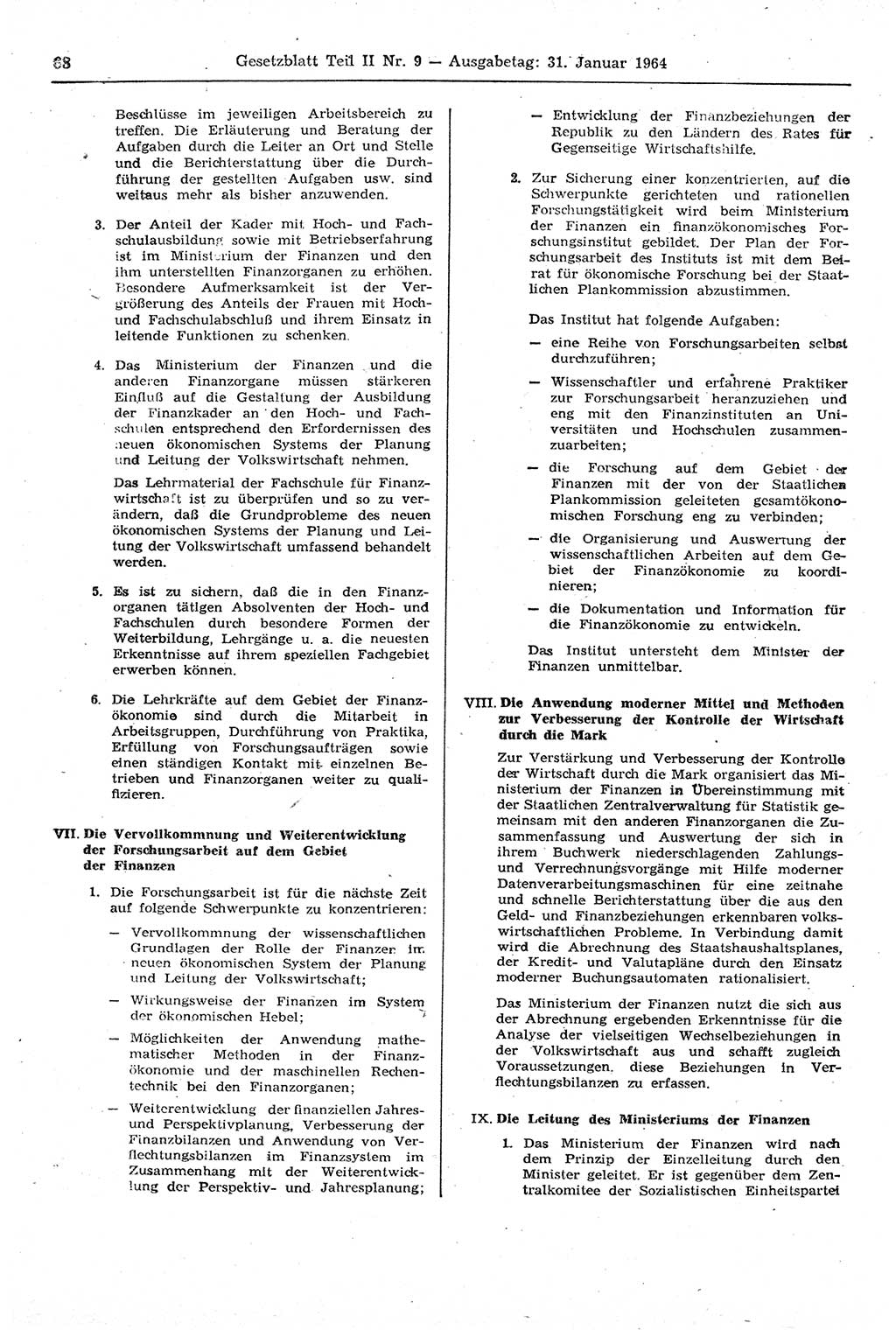 Gesetzblatt (GBl.) der Deutschen Demokratischen Republik (DDR) Teil ⅠⅠ 1964, Seite 68 (GBl. DDR ⅠⅠ 1964, S. 68)