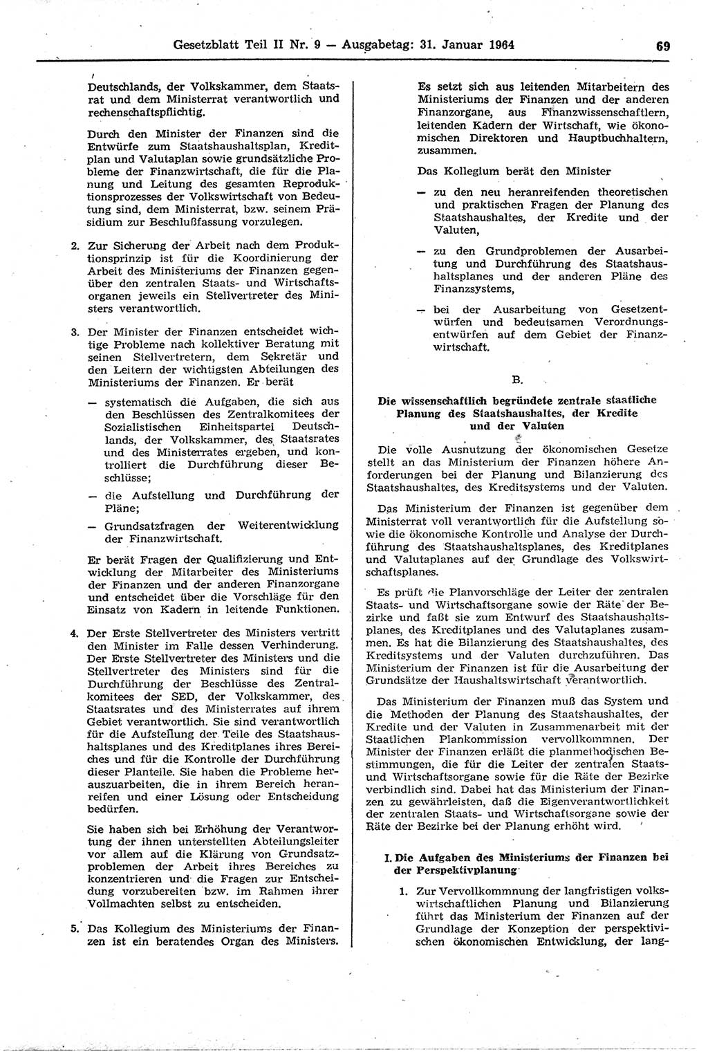 Gesetzblatt (GBl.) der Deutschen Demokratischen Republik (DDR) Teil ⅠⅠ 1964, Seite 69 (GBl. DDR ⅠⅠ 1964, S. 69)