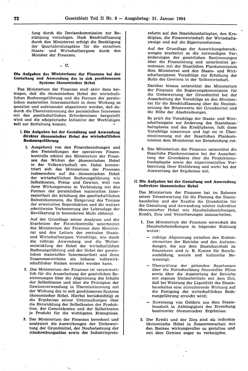Gesetzblatt (GBl.) der Deutschen Demokratischen Republik (DDR) Teil ⅠⅠ 1964, Seite 72 (GBl. DDR ⅠⅠ 1964, S. 72)