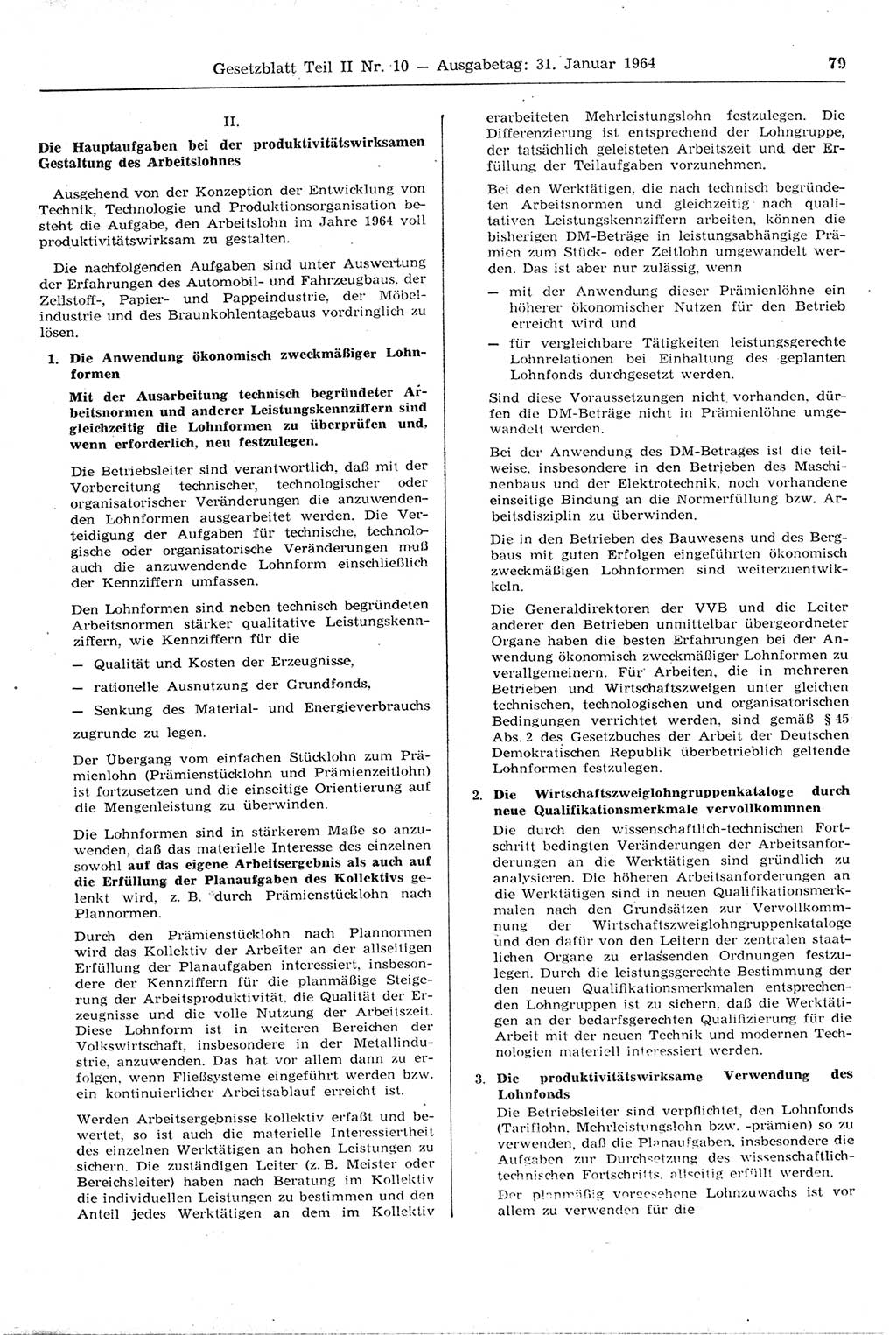 Gesetzblatt (GBl.) der Deutschen Demokratischen Republik (DDR) Teil ⅠⅠ 1964, Seite 79 (GBl. DDR ⅠⅠ 1964, S. 79)