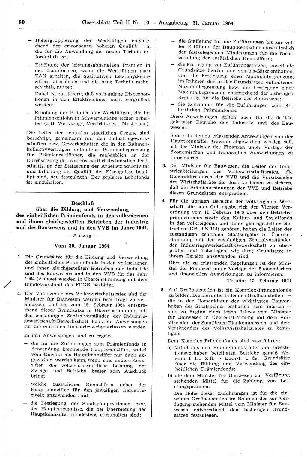 Gesetzblatt (GBl.) der Deutschen Demokratischen Republik (DDR) Teil ⅠⅠ 1964, Seite 80 (GBl. DDR ⅠⅠ 1964, S. 80)