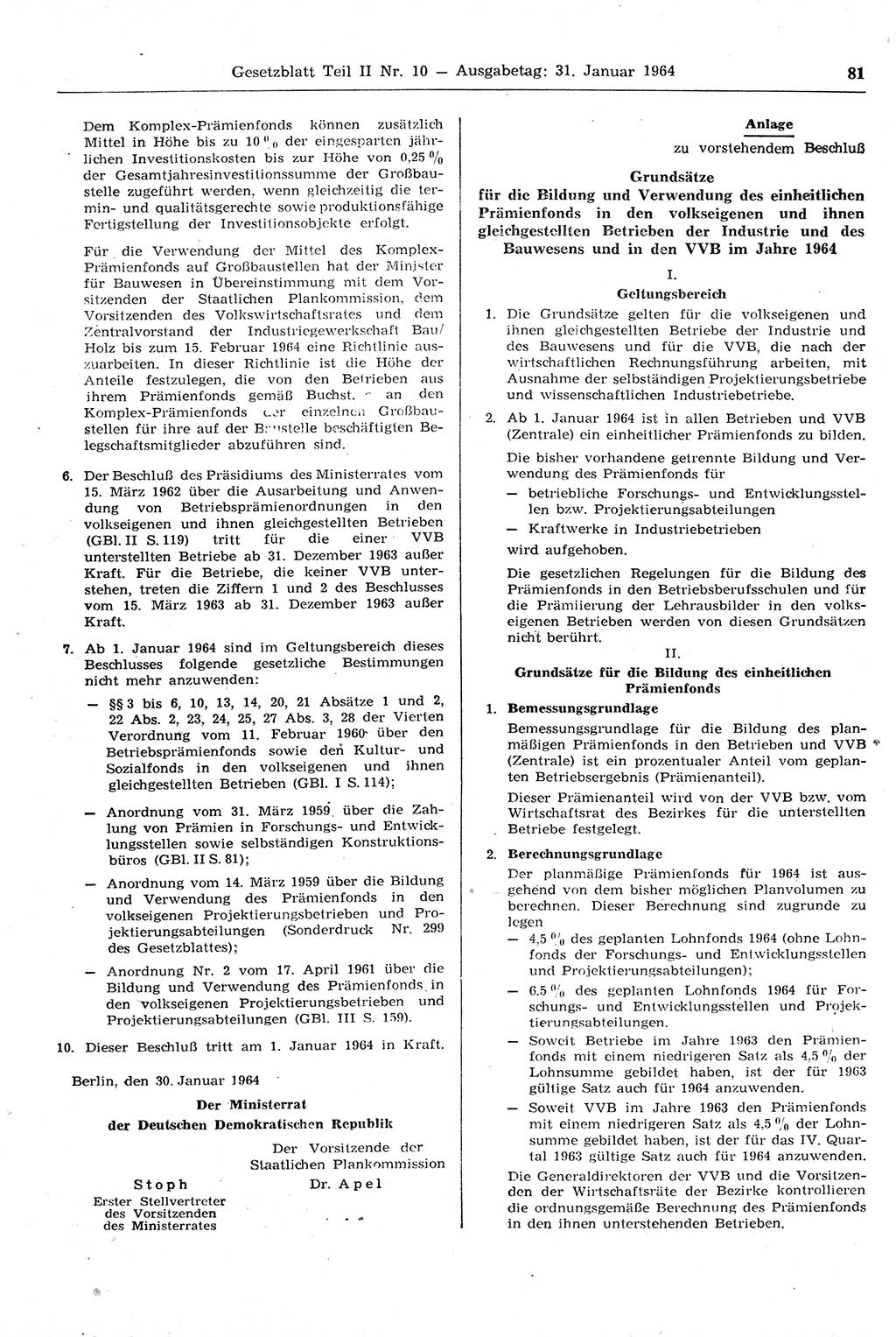 Gesetzblatt (GBl.) der Deutschen Demokratischen Republik (DDR) Teil ⅠⅠ 1964, Seite 81 (GBl. DDR ⅠⅠ 1964, S. 81)