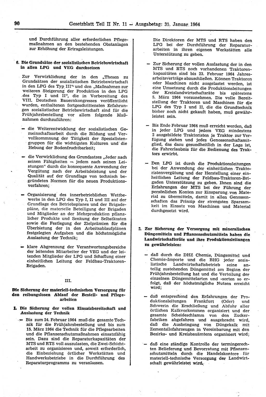 Gesetzblatt (GBl.) der Deutschen Demokratischen Republik (DDR) Teil ⅠⅠ 1964, Seite 90 (GBl. DDR ⅠⅠ 1964, S. 90)