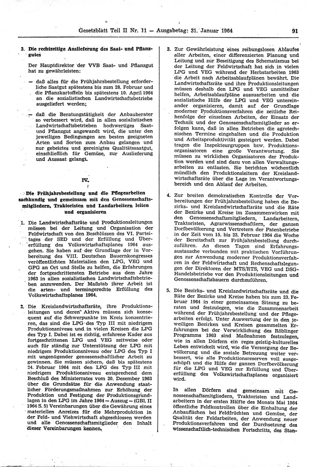 Gesetzblatt (GBl.) der Deutschen Demokratischen Republik (DDR) Teil ⅠⅠ 1964, Seite 91 (GBl. DDR ⅠⅠ 1964, S. 91)