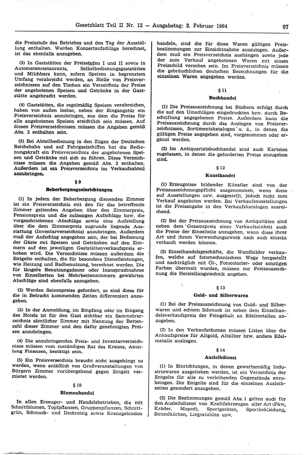 Gesetzblatt (GBl.) der Deutschen Demokratischen Republik (DDR) Teil ⅠⅠ 1964, Seite 97 (GBl. DDR ⅠⅠ 1964, S. 97)