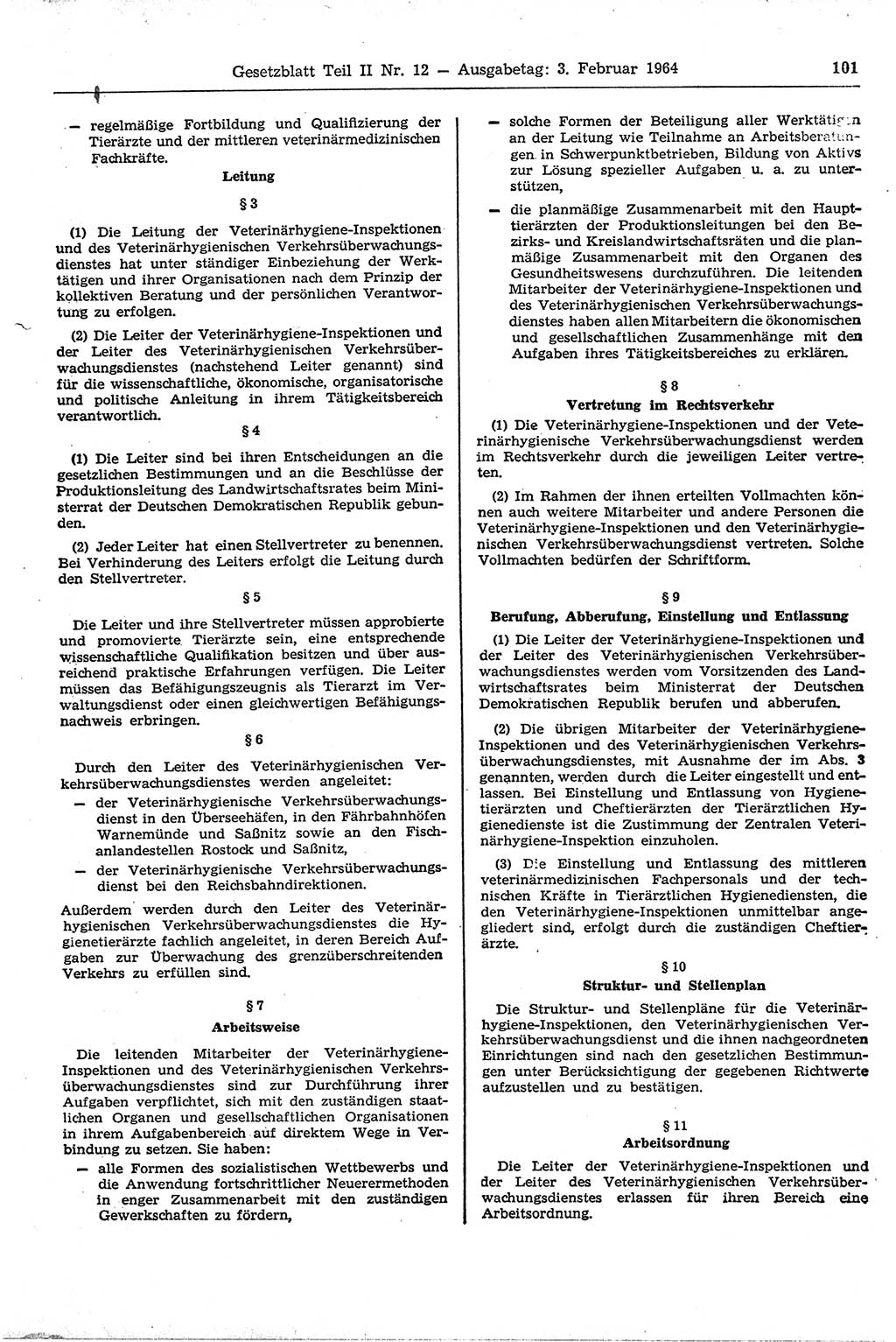 Gesetzblatt (GBl.) der Deutschen Demokratischen Republik (DDR) Teil ⅠⅠ 1964, Seite 101 (GBl. DDR ⅠⅠ 1964, S. 101)