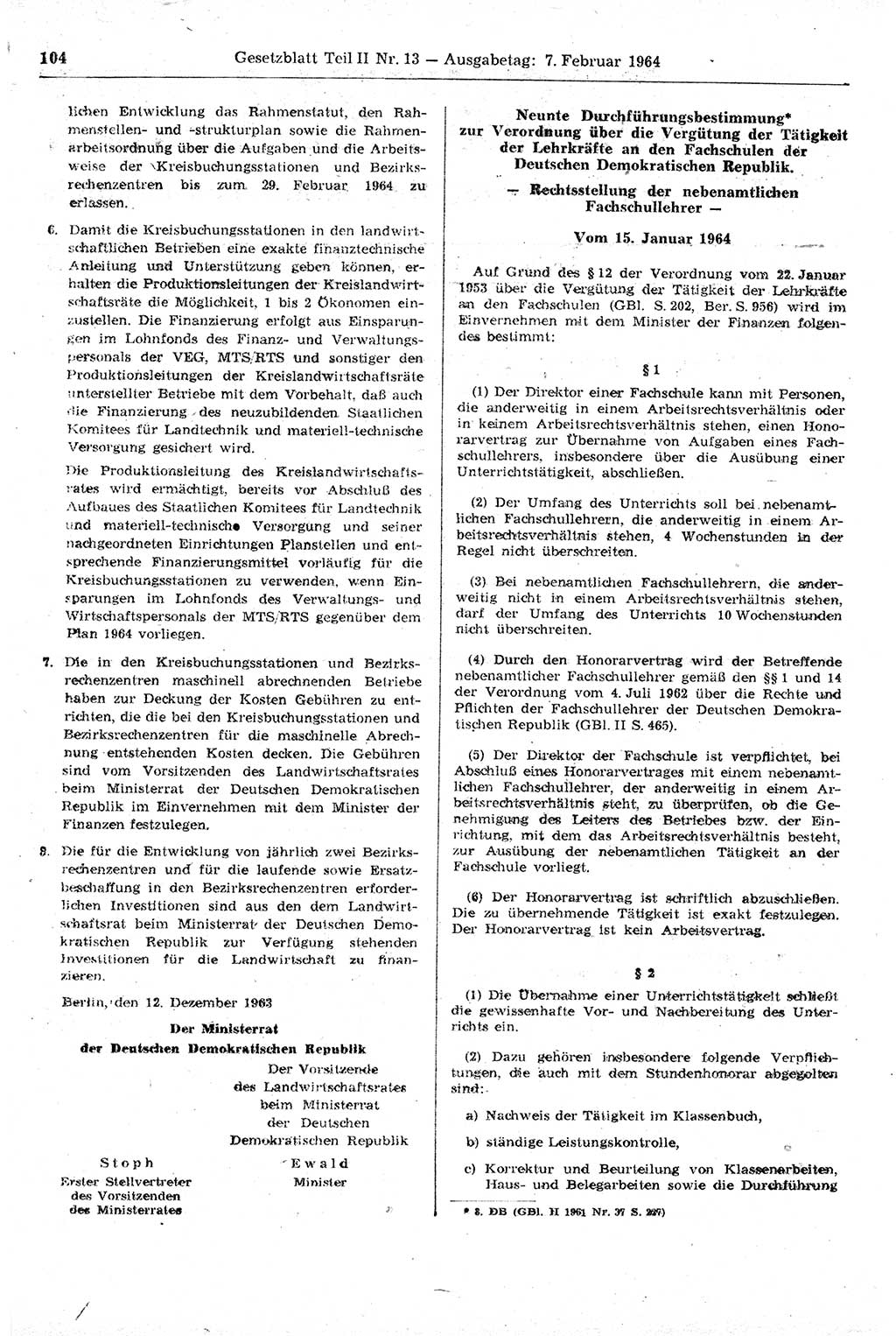 Gesetzblatt (GBl.) der Deutschen Demokratischen Republik (DDR) Teil ⅠⅠ 1964, Seite 104 (GBl. DDR ⅠⅠ 1964, S. 104)