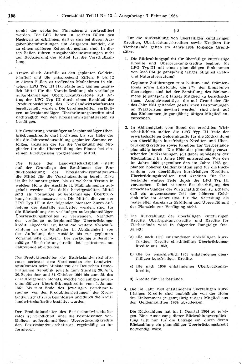 Gesetzblatt (GBl.) der Deutschen Demokratischen Republik (DDR) Teil ⅠⅠ 1964, Seite 108 (GBl. DDR ⅠⅠ 1964, S. 108)