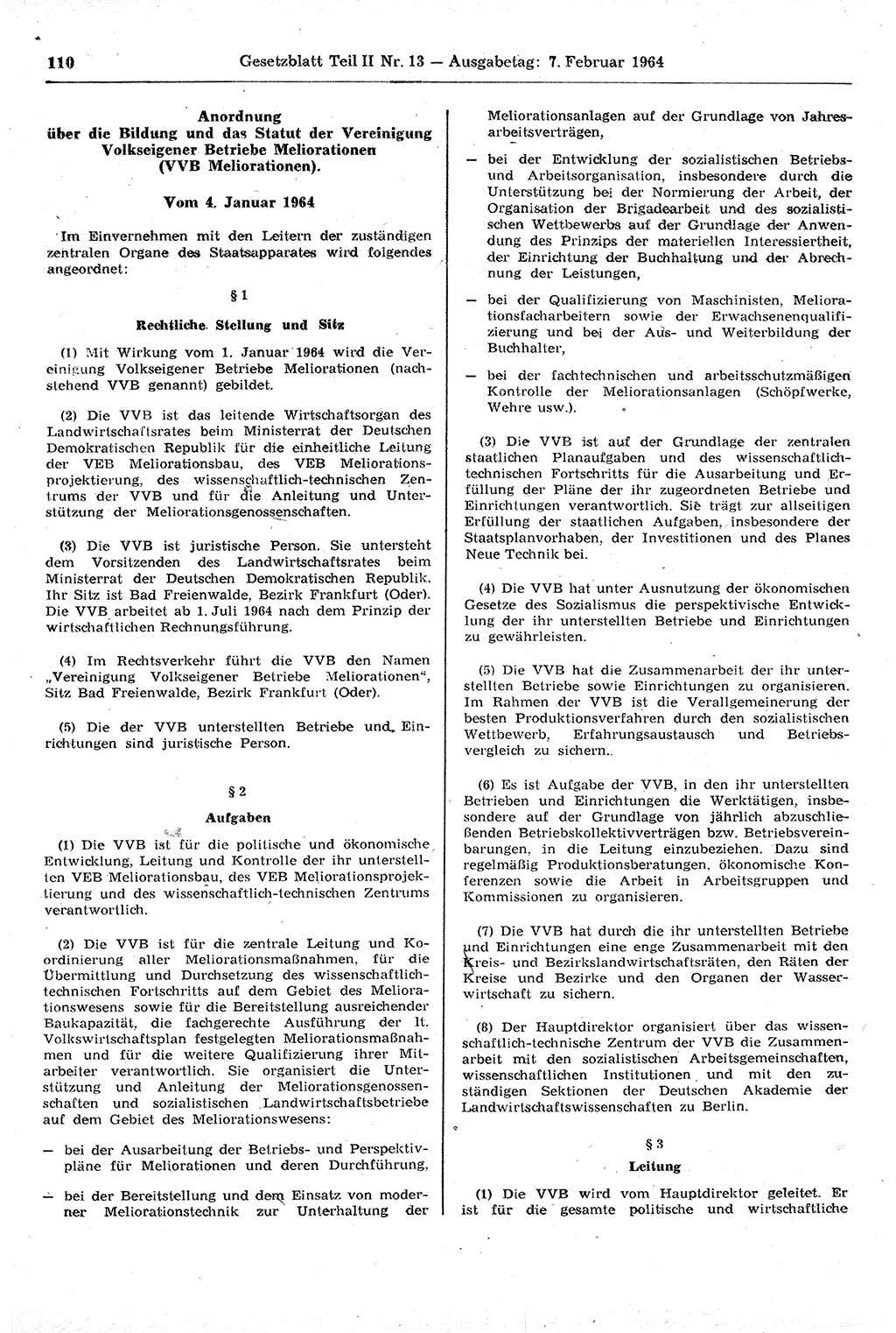 Gesetzblatt (GBl.) der Deutschen Demokratischen Republik (DDR) Teil ⅠⅠ 1964, Seite 110 (GBl. DDR ⅠⅠ 1964, S. 110)