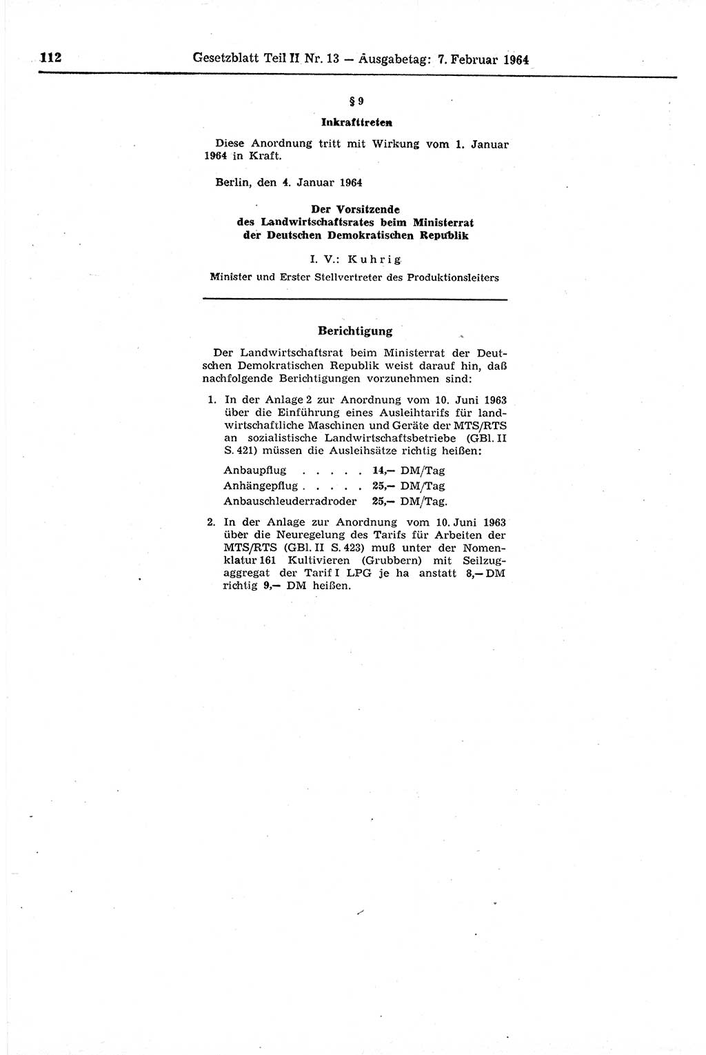 Gesetzblatt (GBl.) der Deutschen Demokratischen Republik (DDR) Teil ⅠⅠ 1964, Seite 112 (GBl. DDR ⅠⅠ 1964, S. 112)