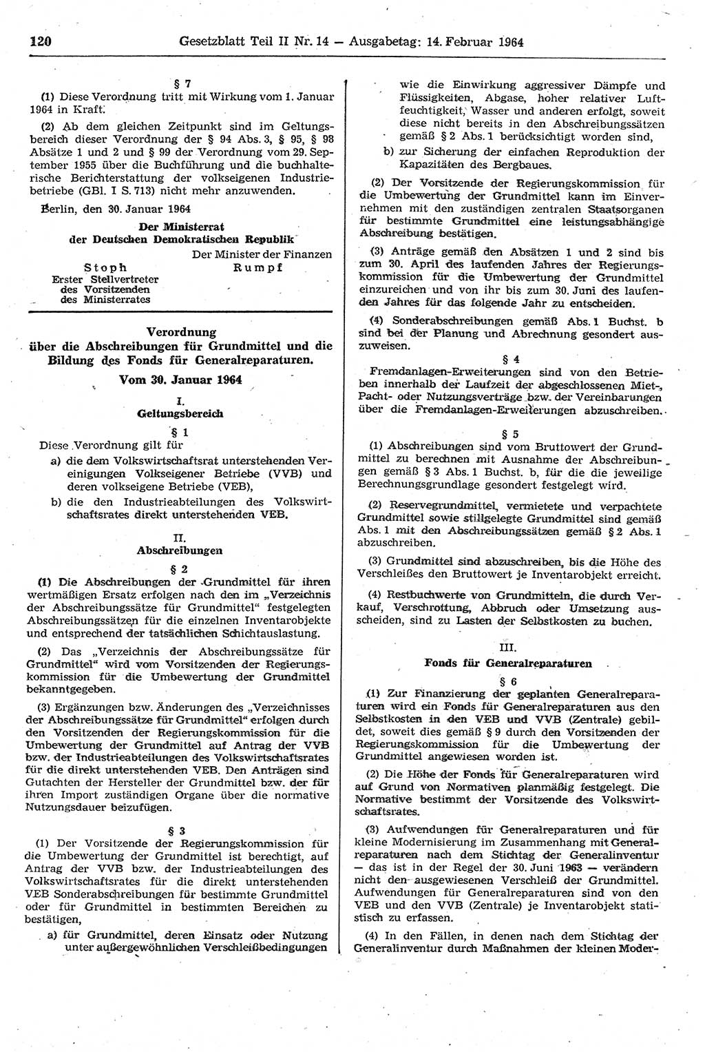 Gesetzblatt (GBl.) der Deutschen Demokratischen Republik (DDR) Teil ⅠⅠ 1964, Seite 120 (GBl. DDR ⅠⅠ 1964, S. 120)