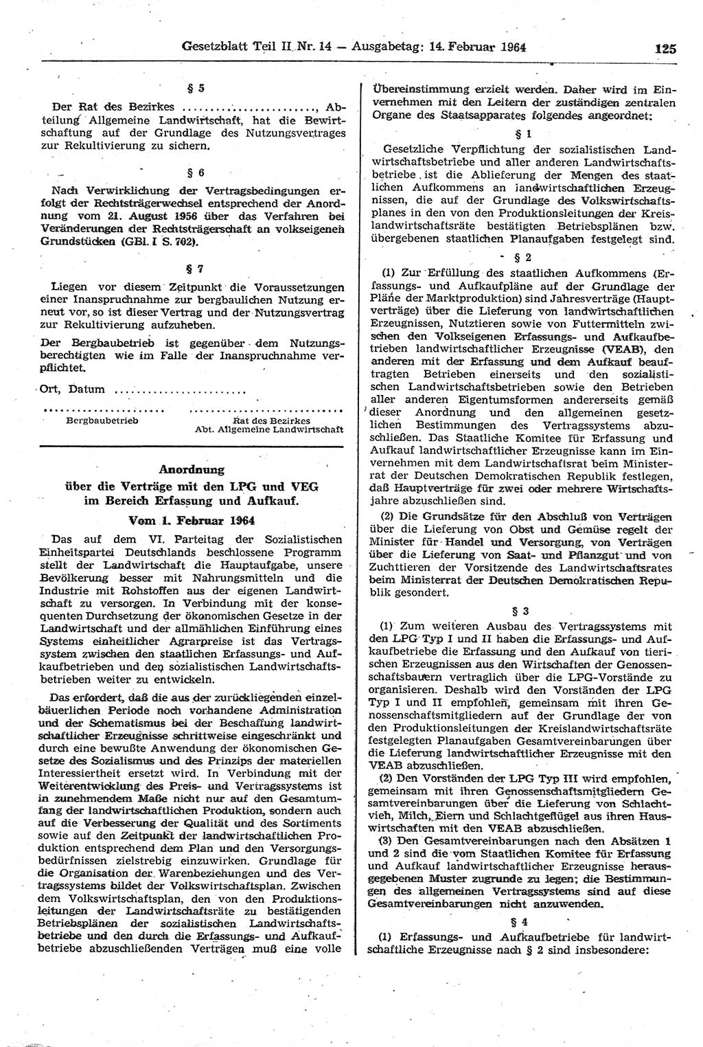 Gesetzblatt (GBl.) der Deutschen Demokratischen Republik (DDR) Teil ⅠⅠ 1964, Seite 125 (GBl. DDR ⅠⅠ 1964, S. 125)