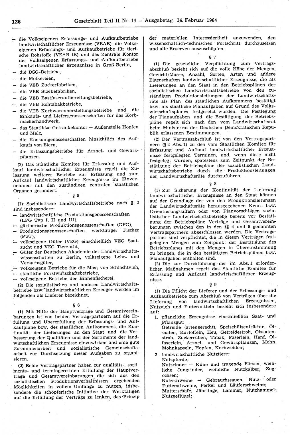 Gesetzblatt (GBl.) der Deutschen Demokratischen Republik (DDR) Teil ⅠⅠ 1964, Seite 126 (GBl. DDR ⅠⅠ 1964, S. 126)