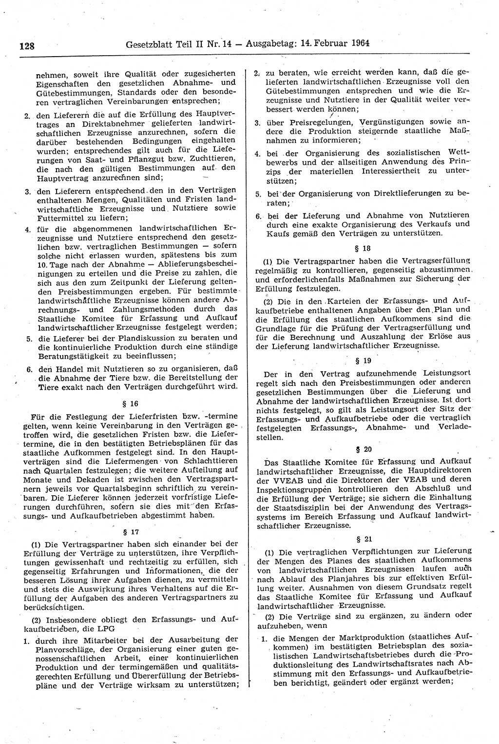 Gesetzblatt (GBl.) der Deutschen Demokratischen Republik (DDR) Teil ⅠⅠ 1964, Seite 128 (GBl. DDR ⅠⅠ 1964, S. 128)
