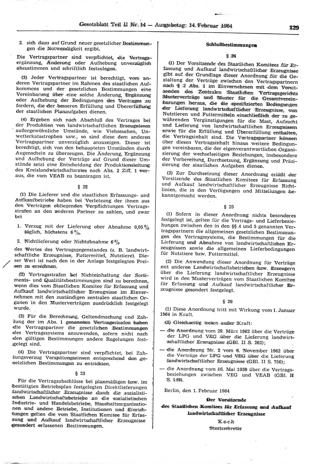 Gesetzblatt (GBl.) der Deutschen Demokratischen Republik (DDR) Teil ⅠⅠ 1964, Seite 129 (GBl. DDR ⅠⅠ 1964, S. 129)