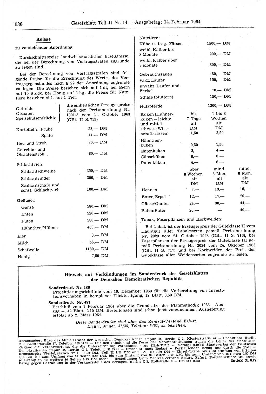 Gesetzblatt (GBl.) der Deutschen Demokratischen Republik (DDR) Teil ⅠⅠ 1964, Seite 130 (GBl. DDR ⅠⅠ 1964, S. 130)