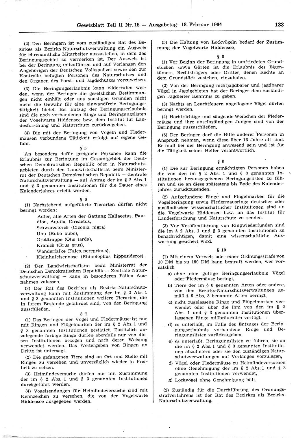 Gesetzblatt (GBl.) der Deutschen Demokratischen Republik (DDR) Teil ⅠⅠ 1964, Seite 133 (GBl. DDR ⅠⅠ 1964, S. 133)
