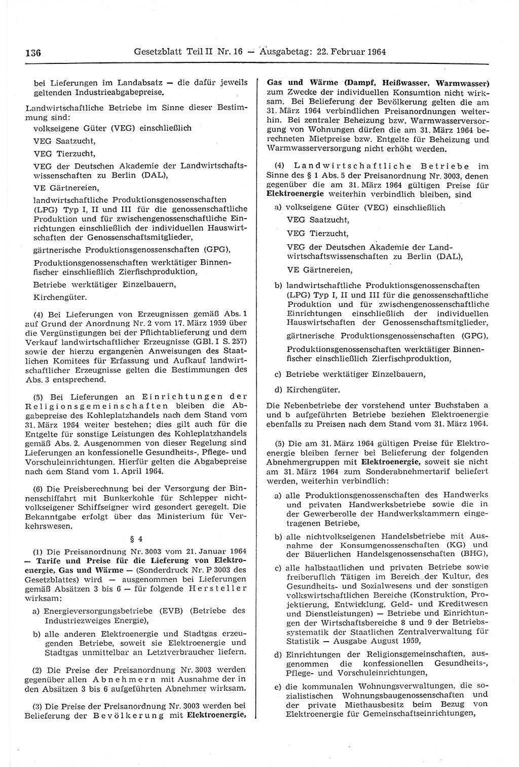 Gesetzblatt (GBl.) der Deutschen Demokratischen Republik (DDR) Teil ⅠⅠ 1964, Seite 136 (GBl. DDR ⅠⅠ 1964, S. 136)