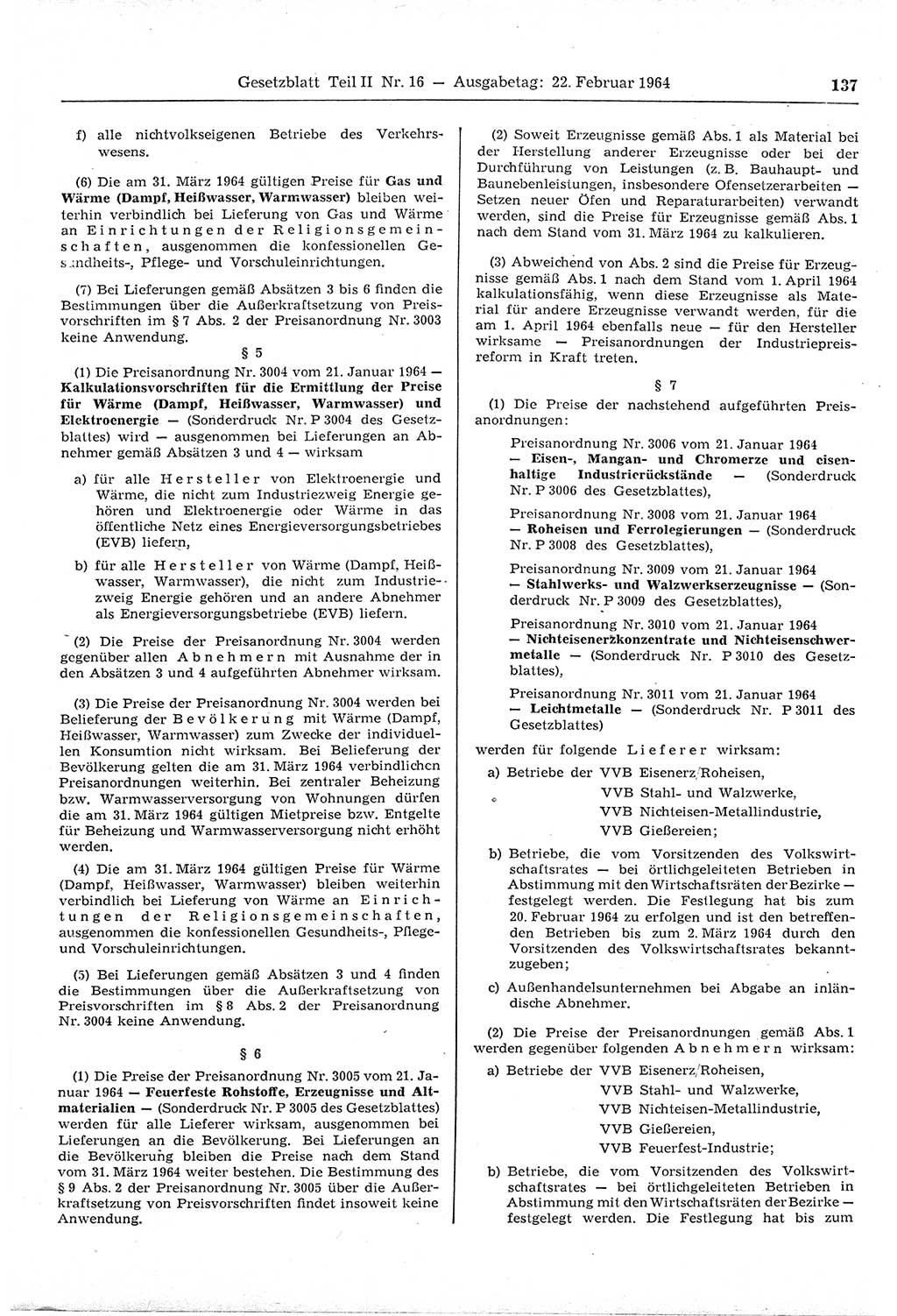 Gesetzblatt (GBl.) der Deutschen Demokratischen Republik (DDR) Teil ⅠⅠ 1964, Seite 137 (GBl. DDR ⅠⅠ 1964, S. 137)