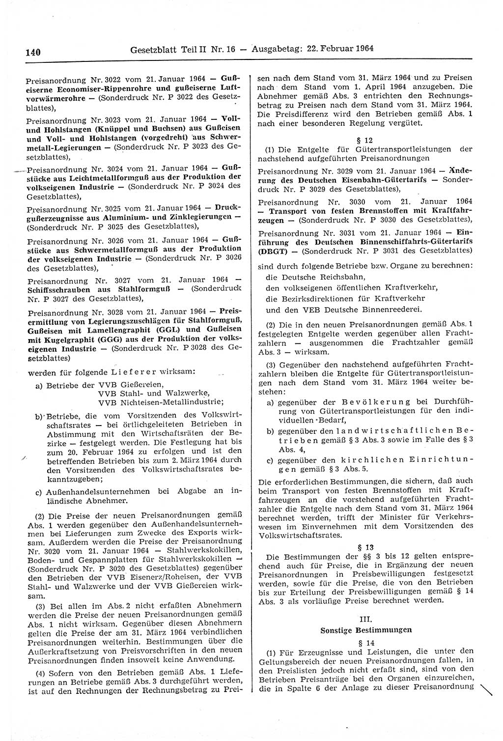 Gesetzblatt (GBl.) der Deutschen Demokratischen Republik (DDR) Teil ⅠⅠ 1964, Seite 140 (GBl. DDR ⅠⅠ 1964, S. 140)