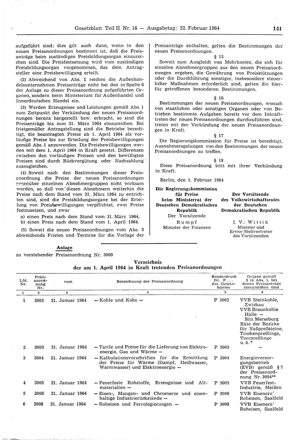 Gesetzblatt (GBl.) der Deutschen Demokratischen Republik (DDR) Teil ⅠⅠ 1964, Seite 141 (GBl. DDR ⅠⅠ 1964, S. 141)
