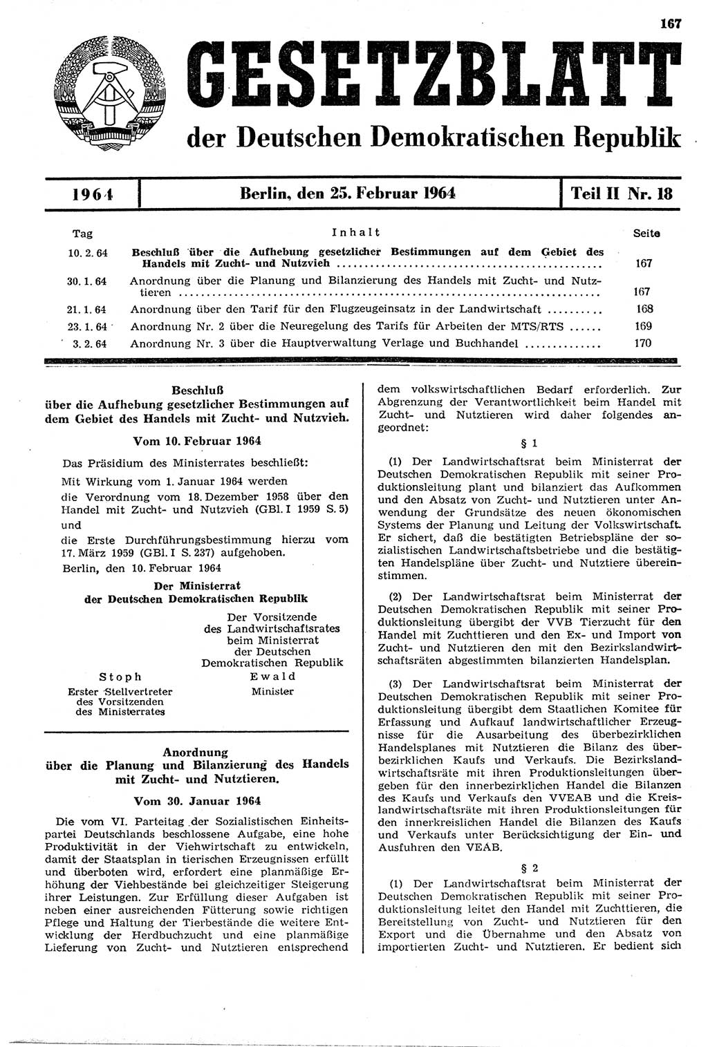 Gesetzblatt (GBl.) der Deutschen Demokratischen Republik (DDR) Teil ⅠⅠ 1964, Seite 167 (GBl. DDR ⅠⅠ 1964, S. 167)