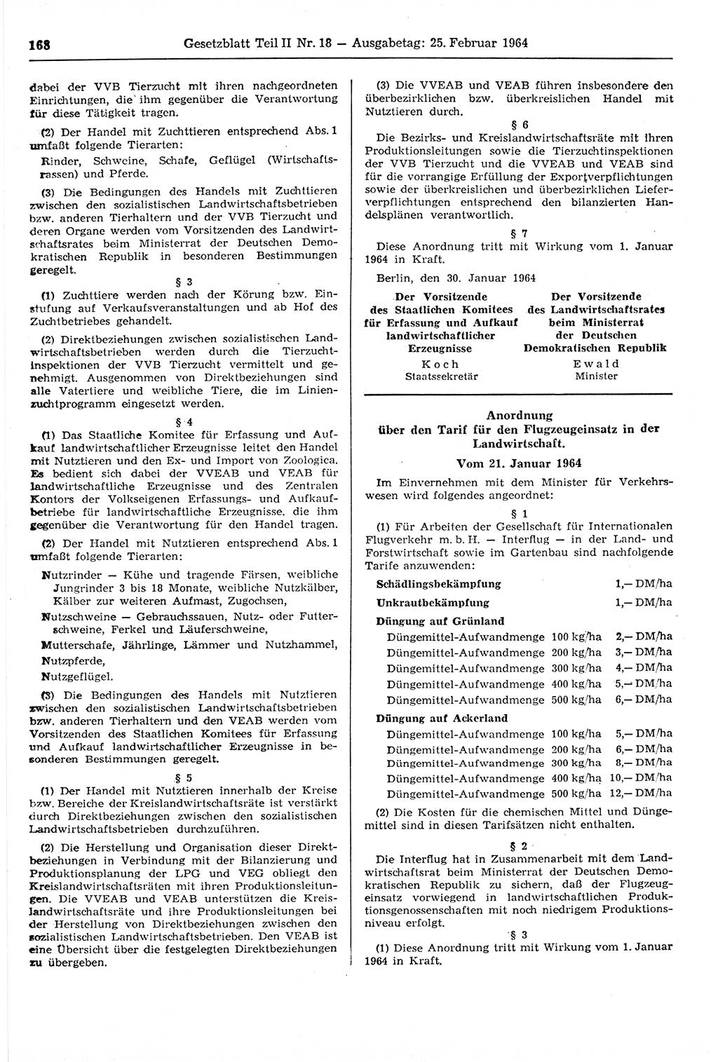 Gesetzblatt (GBl.) der Deutschen Demokratischen Republik (DDR) Teil ⅠⅠ 1964, Seite 168 (GBl. DDR ⅠⅠ 1964, S. 168)