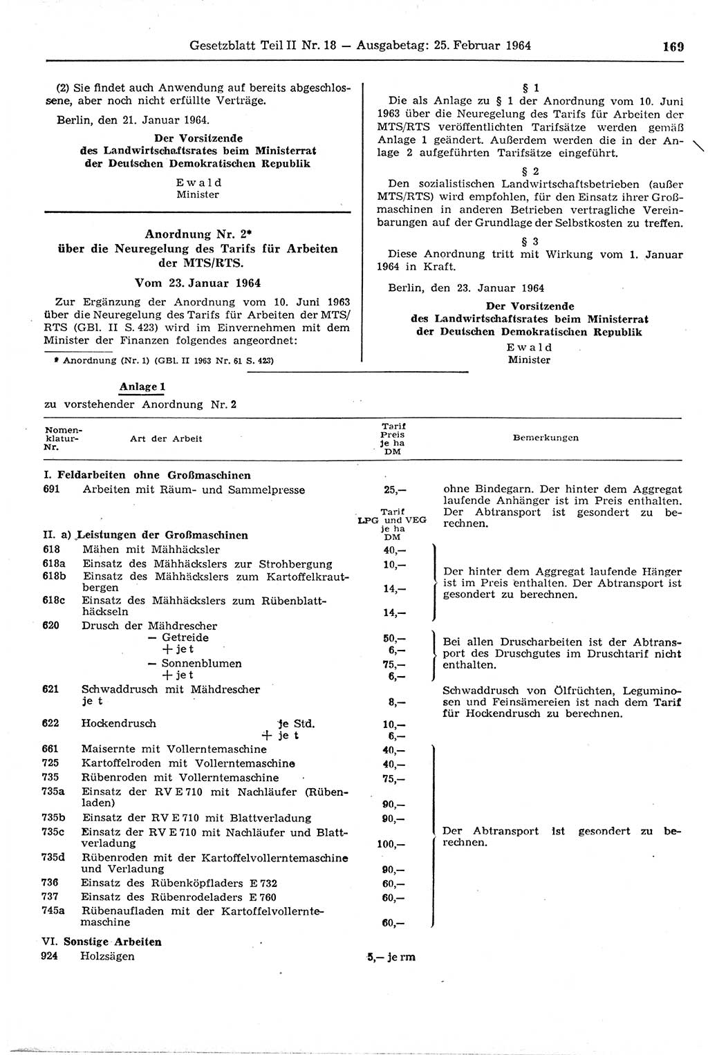 Gesetzblatt (GBl.) der Deutschen Demokratischen Republik (DDR) Teil ⅠⅠ 1964, Seite 169 (GBl. DDR ⅠⅠ 1964, S. 169)