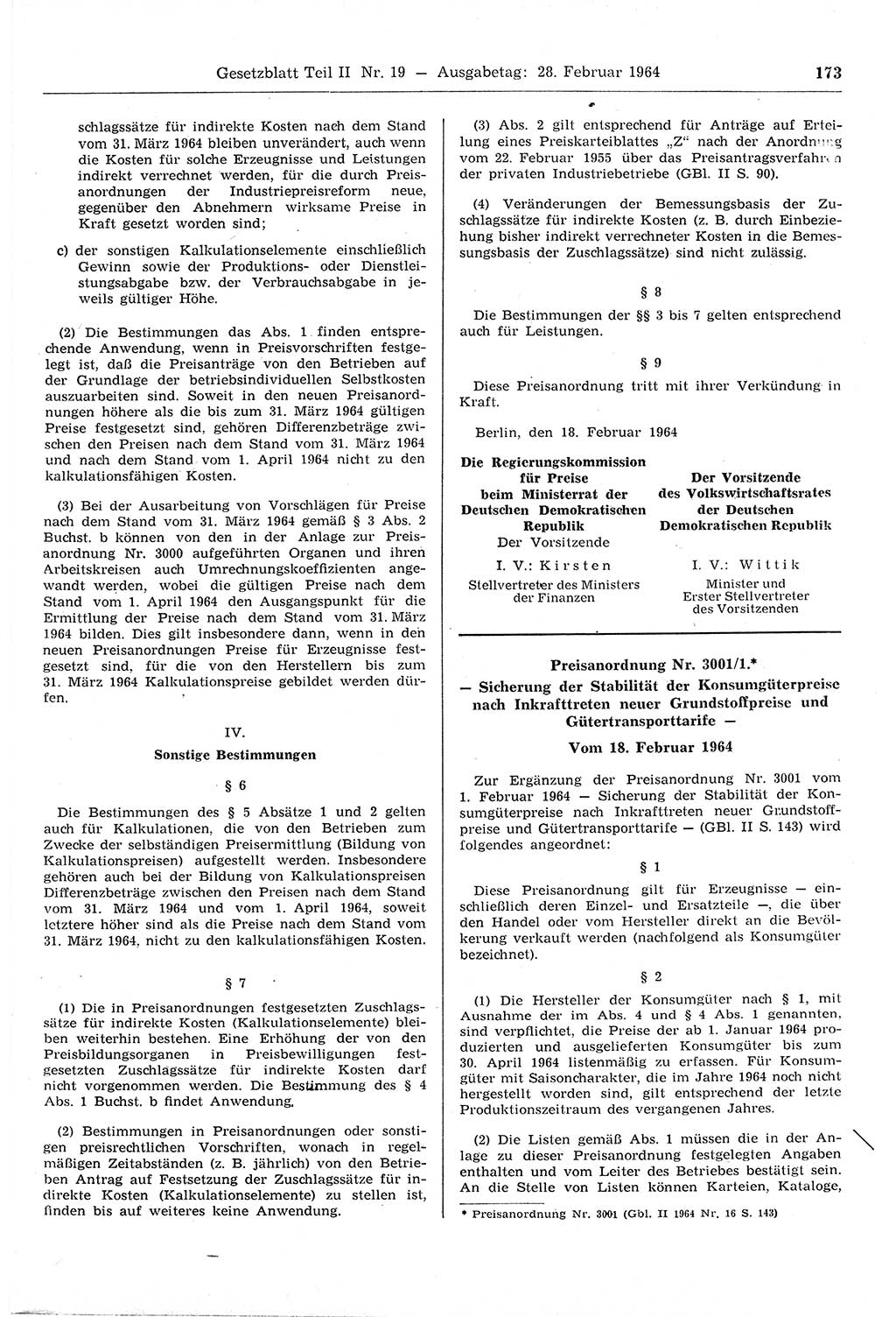 Gesetzblatt (GBl.) der Deutschen Demokratischen Republik (DDR) Teil ⅠⅠ 1964, Seite 173 (GBl. DDR ⅠⅠ 1964, S. 173)