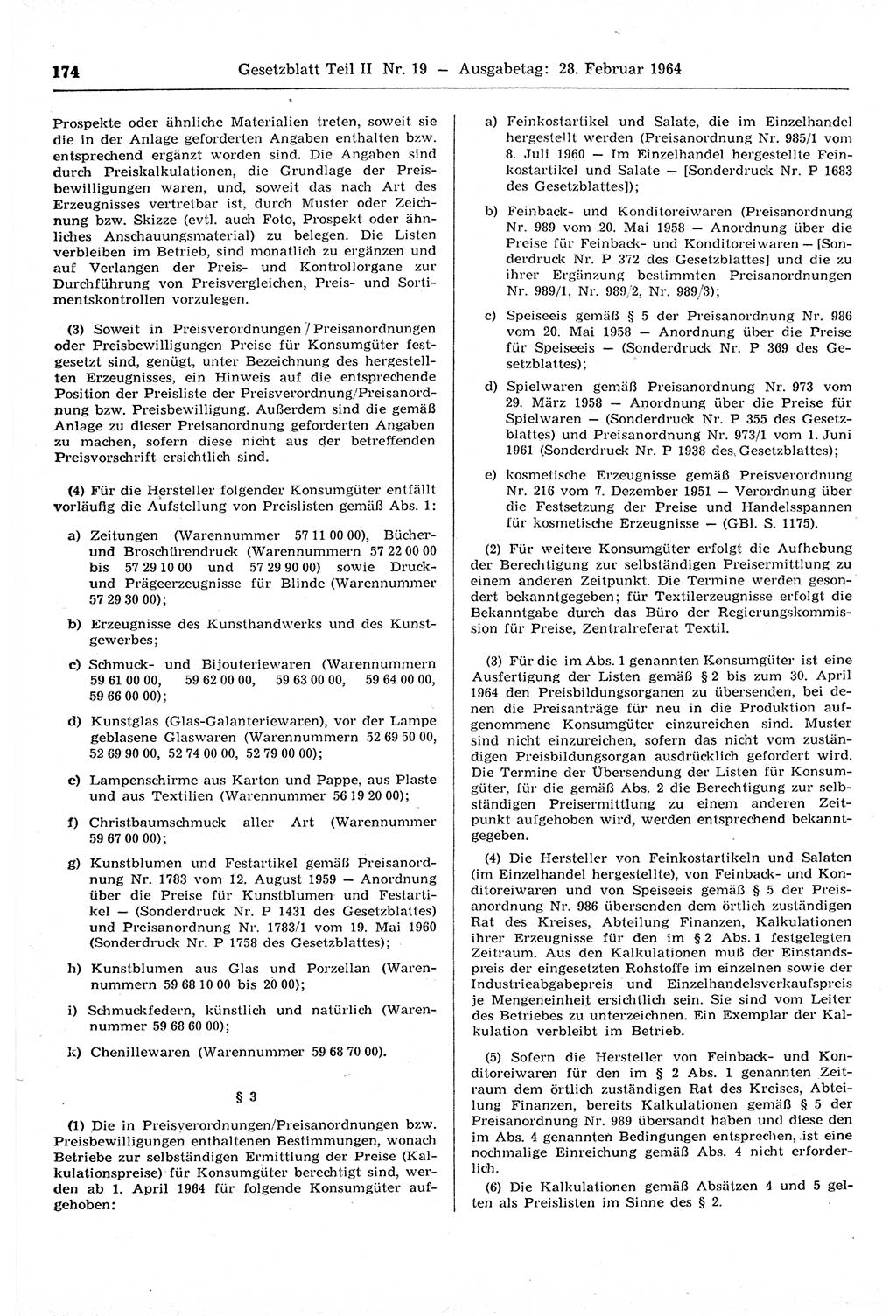 Gesetzblatt (GBl.) der Deutschen Demokratischen Republik (DDR) Teil ⅠⅠ 1964, Seite 174 (GBl. DDR ⅠⅠ 1964, S. 174)