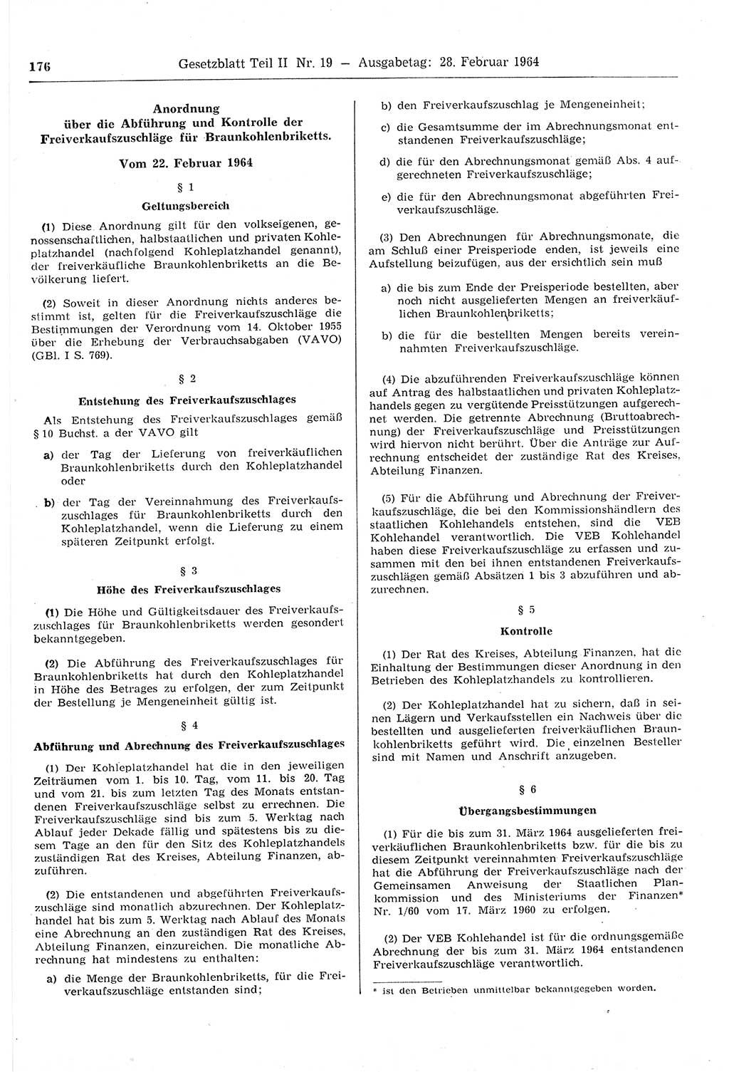 Gesetzblatt (GBl.) der Deutschen Demokratischen Republik (DDR) Teil ⅠⅠ 1964, Seite 176 (GBl. DDR ⅠⅠ 1964, S. 176)