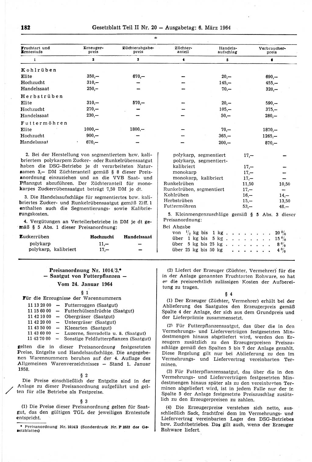 Gesetzblatt (GBl.) der Deutschen Demokratischen Republik (DDR) Teil ⅠⅠ 1964, Seite 182 (GBl. DDR ⅠⅠ 1964, S. 182)