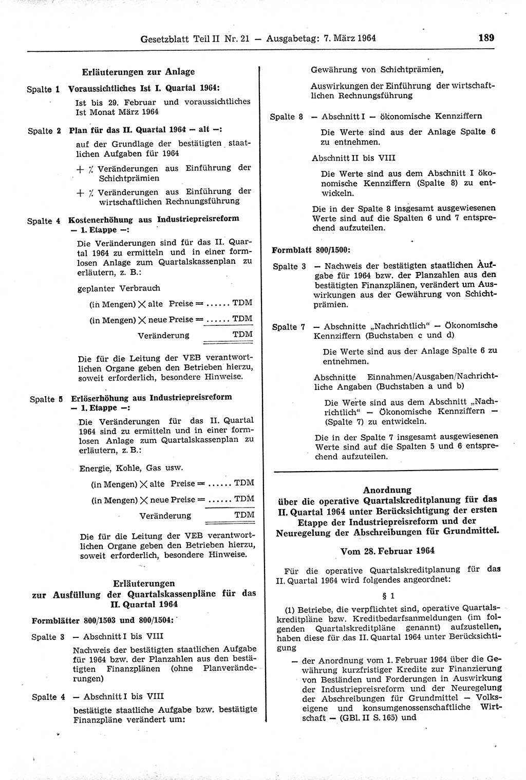 Gesetzblatt (GBl.) der Deutschen Demokratischen Republik (DDR) Teil ⅠⅠ 1964, Seite 189 (GBl. DDR ⅠⅠ 1964, S. 189)