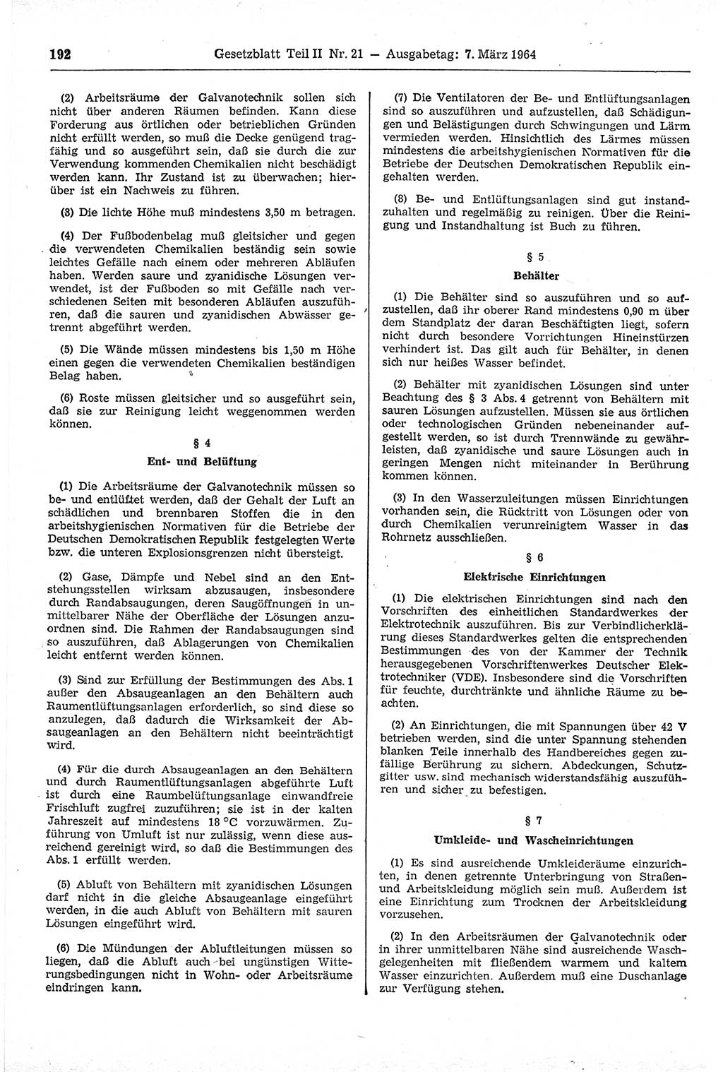 Gesetzblatt (GBl.) der Deutschen Demokratischen Republik (DDR) Teil ⅠⅠ 1964, Seite 192 (GBl. DDR ⅠⅠ 1964, S. 192)