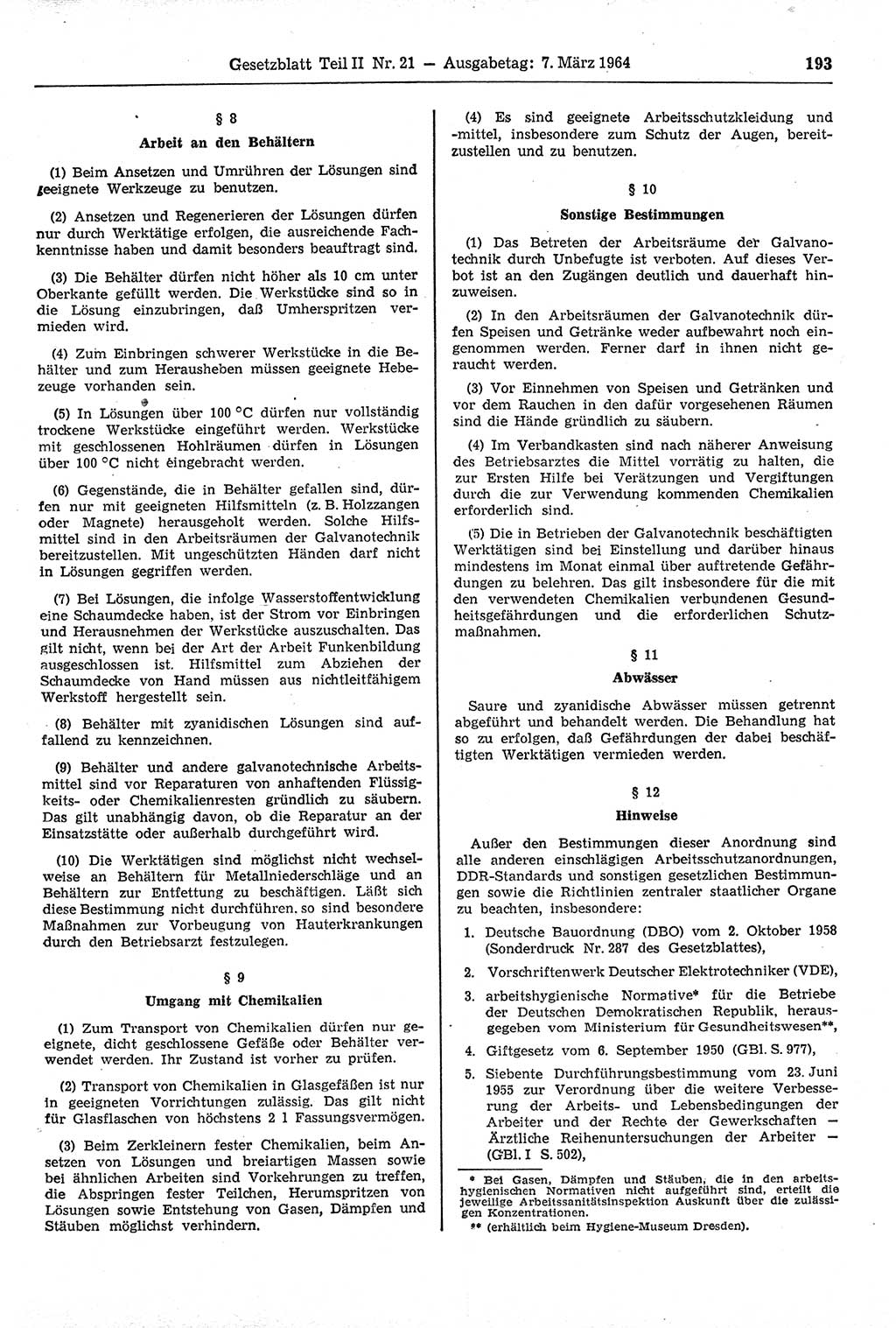 Gesetzblatt (GBl.) der Deutschen Demokratischen Republik (DDR) Teil ⅠⅠ 1964, Seite 193 (GBl. DDR ⅠⅠ 1964, S. 193)