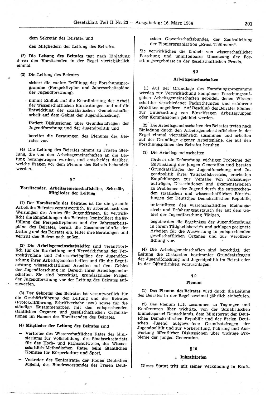 Gesetzblatt (GBl.) der Deutschen Demokratischen Republik (DDR) Teil ⅠⅠ 1964, Seite 201 (GBl. DDR ⅠⅠ 1964, S. 201)
