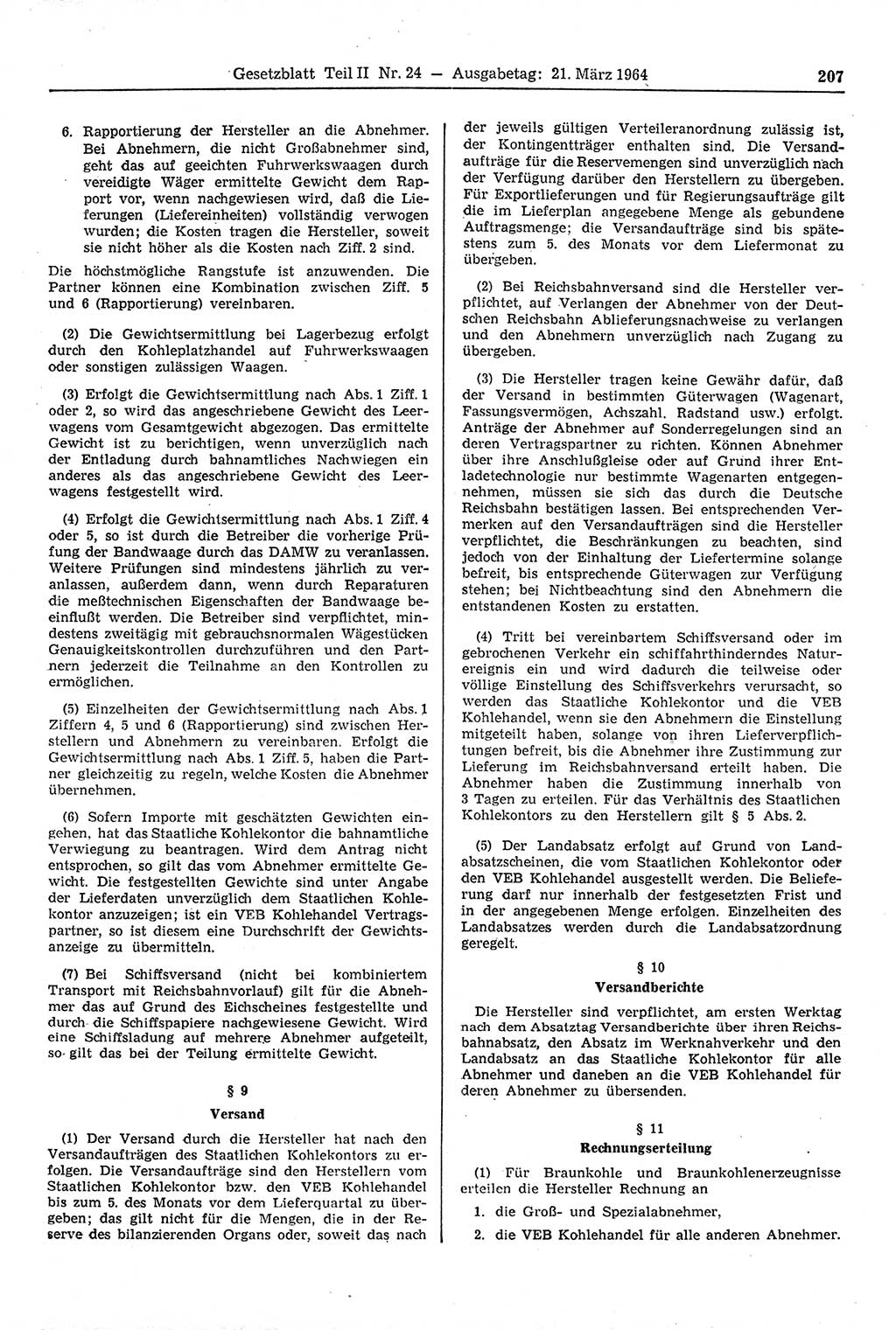 Gesetzblatt (GBl.) der Deutschen Demokratischen Republik (DDR) Teil ⅠⅠ 1964, Seite 207 (GBl. DDR ⅠⅠ 1964, S. 207)