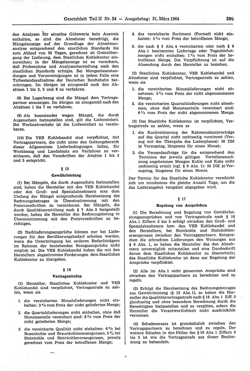 Gesetzblatt (GBl.) der Deutschen Demokratischen Republik (DDR) Teil ⅠⅠ 1964, Seite 209 (GBl. DDR ⅠⅠ 1964, S. 209)