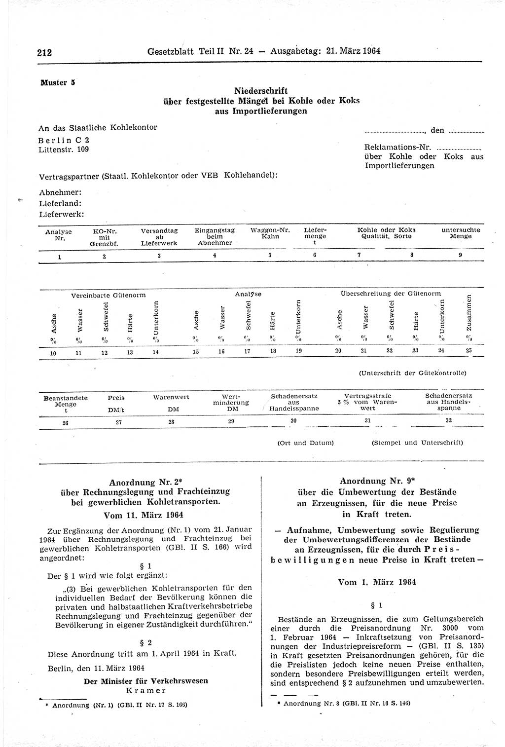 Gesetzblatt (GBl.) der Deutschen Demokratischen Republik (DDR) Teil ⅠⅠ 1964, Seite 212 (GBl. DDR ⅠⅠ 1964, S. 212)