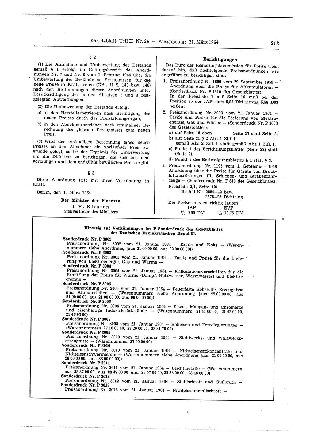 Gesetzblatt (GBl.) der Deutschen Demokratischen Republik (DDR) Teil ⅠⅠ 1964, Seite 213 (GBl. DDR ⅠⅠ 1964, S. 213)