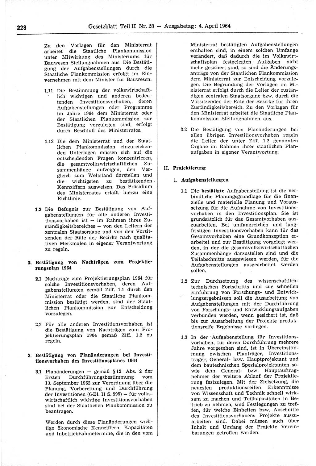 Gesetzblatt (GBl.) der Deutschen Demokratischen Republik (DDR) Teil ⅠⅠ 1964, Seite 228 (GBl. DDR ⅠⅠ 1964, S. 228)