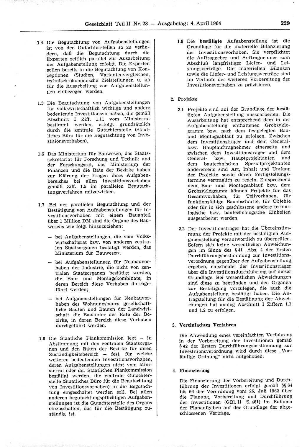 Gesetzblatt (GBl.) der Deutschen Demokratischen Republik (DDR) Teil ⅠⅠ 1964, Seite 229 (GBl. DDR ⅠⅠ 1964, S. 229)