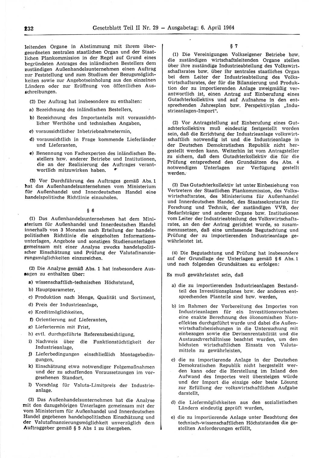 Gesetzblatt (GBl.) der Deutschen Demokratischen Republik (DDR) Teil ⅠⅠ 1964, Seite 232 (GBl. DDR ⅠⅠ 1964, S. 232)