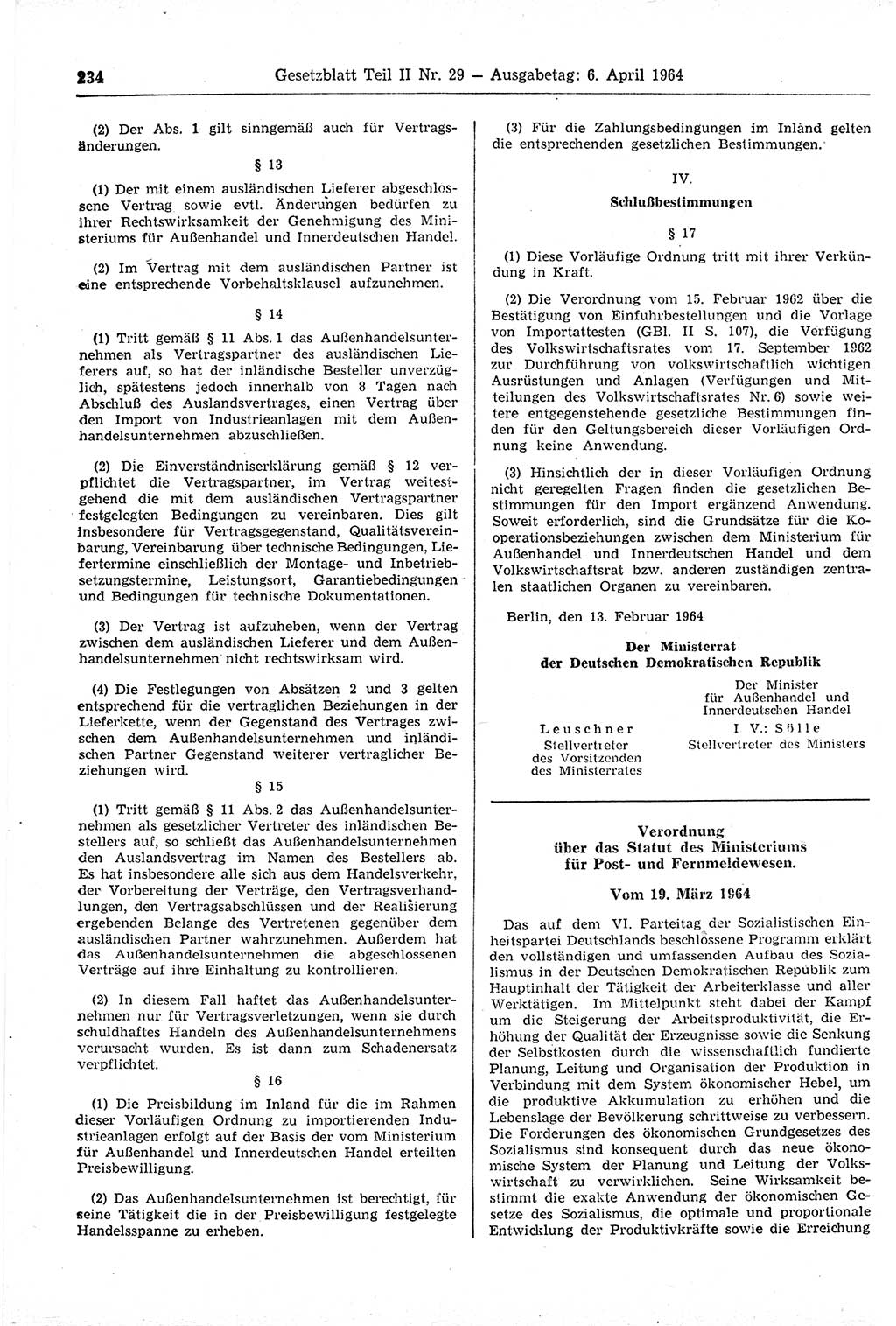 Gesetzblatt (GBl.) der Deutschen Demokratischen Republik (DDR) Teil ⅠⅠ 1964, Seite 234 (GBl. DDR ⅠⅠ 1964, S. 234)